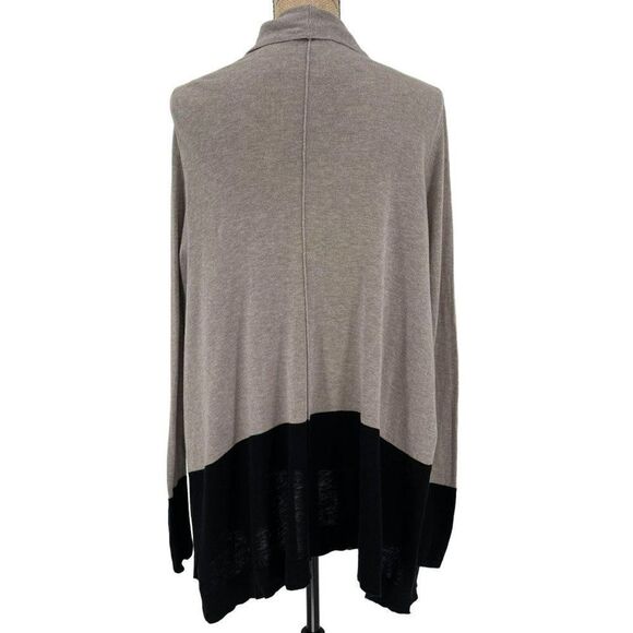 White + Warren Open Waterfall Front Long Sleeve Cardigan Sweater Taupe Small - Picture 5 of 9